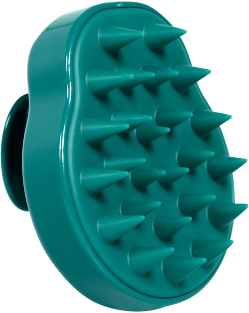 Een teal rubberen massagehulpmiddel met meerdere ronde punten voor spierontspanning.