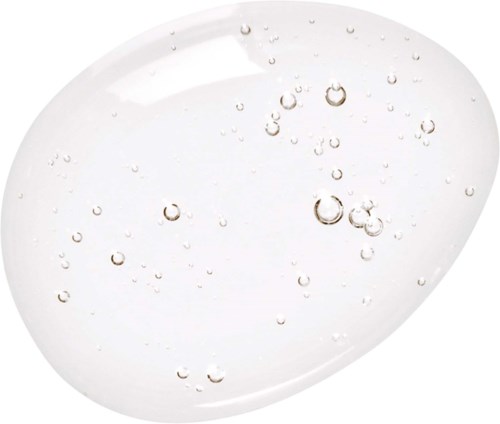 A clear gel with small bubbles inside, shaped like a rounded, opaque soap or skincare product.