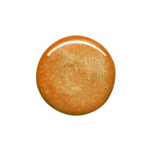 En rund, glitrende oransje ball med en skinnende overflate og glitter.