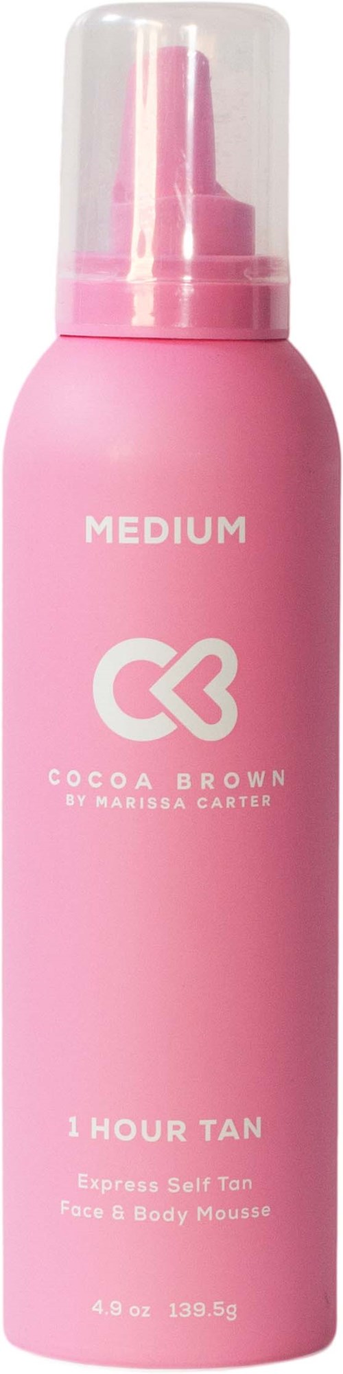 Rote Sprühflasche mit "Coco Brown" und "1 Hour Tan" für Gesicht und Körperbräunung.