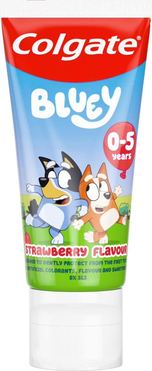 Tube für Kindertoothpaste mit Cartoon-Hunden, Erdbeergeschmack, für 0-5 Jahre.