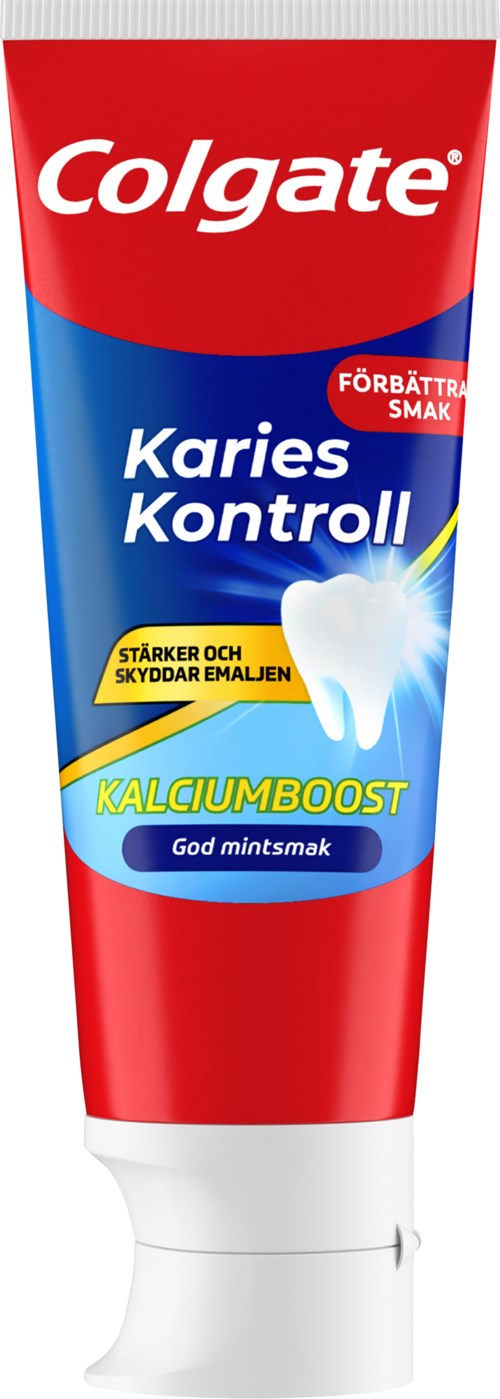 This is a tube of Colgate toothpaste called Calcium Boost to fight cavities and protect enamel.