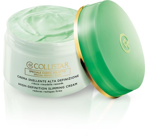 Ein grüner Behälter von Collistar mit Hochauflösungs-Entschlackungcreme, teilweise offen, zeigt hellgrüne Creme.