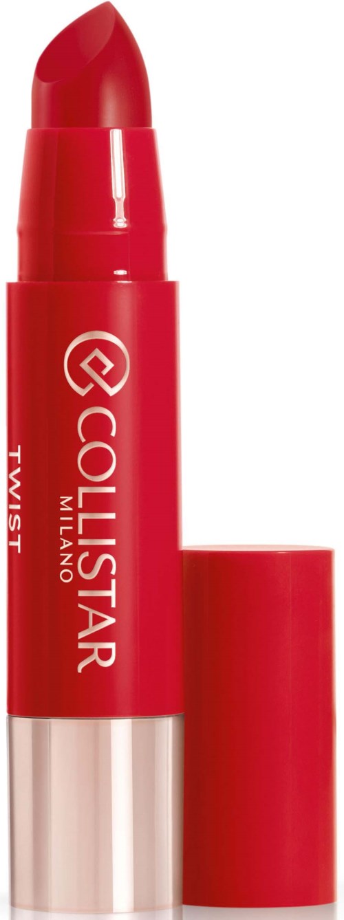 Roter Lippenstift in silber- und roten Tube mit passendem Deckel. Marke 'Collistar' ist darauf geschrieben.