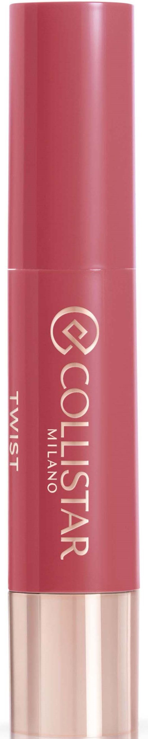 Pinkfarbener Lippenstifthissek with Markenname Collistar Milano und Drehmechanismus.
