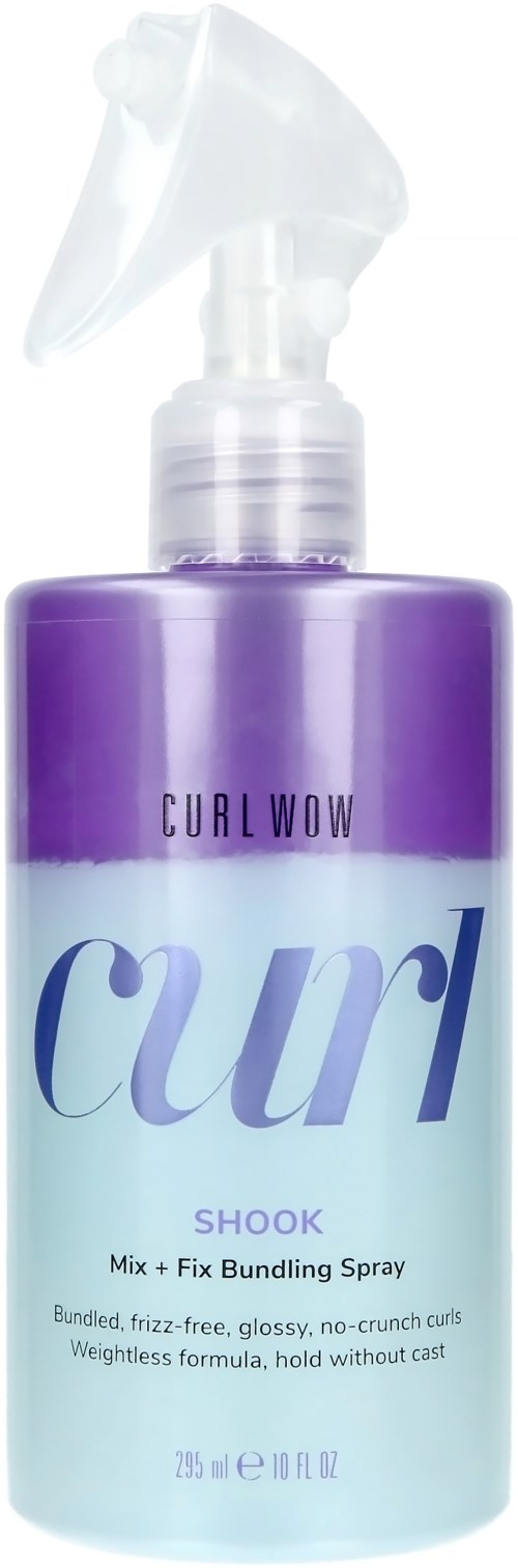 Een paarse en blauwe fles met krul spray voor het fixeren en vormen van haarkrullen.