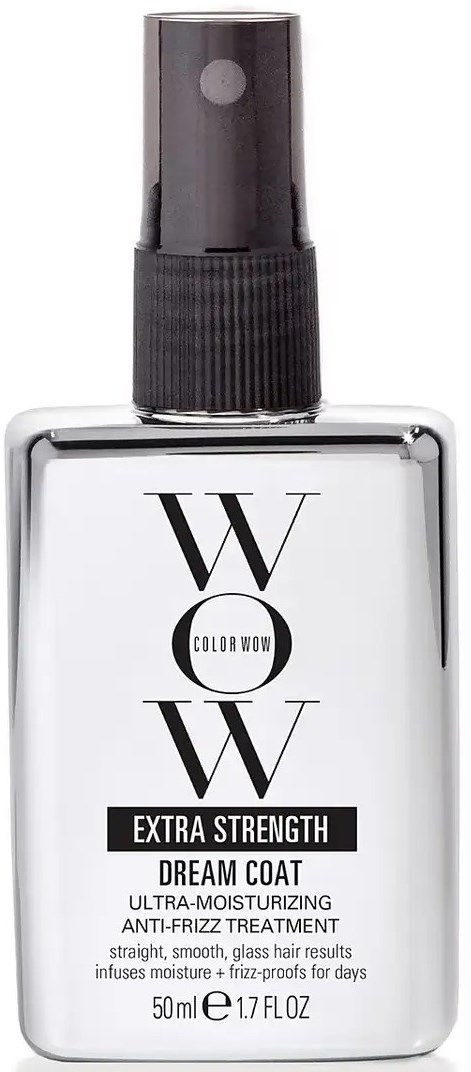 A small spray bottle labeled 'Dream Coat' with black and white text, designed for hair treatment.