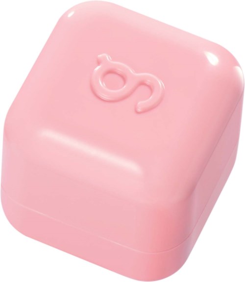 En rosa beholder med et krøllet linje-design på toppen, ser glatt og skinnende ut.