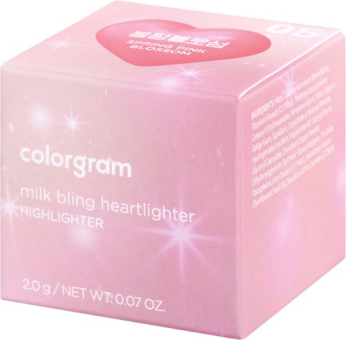 Rosa eske med highlighter kalt Milk Bling Heartlighter med glitter, vekt 2,0 gram.