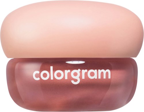 Et kosmetikkart med mykt rosa lokk og mørkere rosa kropp merket cologram.