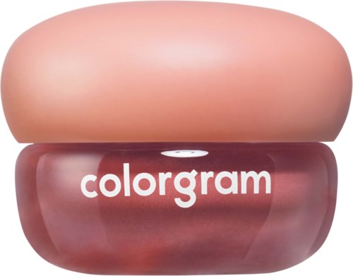 En leppepommelcontainer med lys rosa lokk og mørkere rosa bunn, med merke navnet cologram.