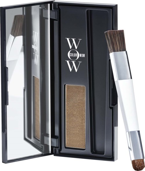 A makeup palette with two brushes, compact and black case, brand name 'W Color WOW' on top, and sponge applicator.