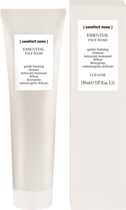 A white tube of face wash and its box with simple, clean design, displaying product name and details.