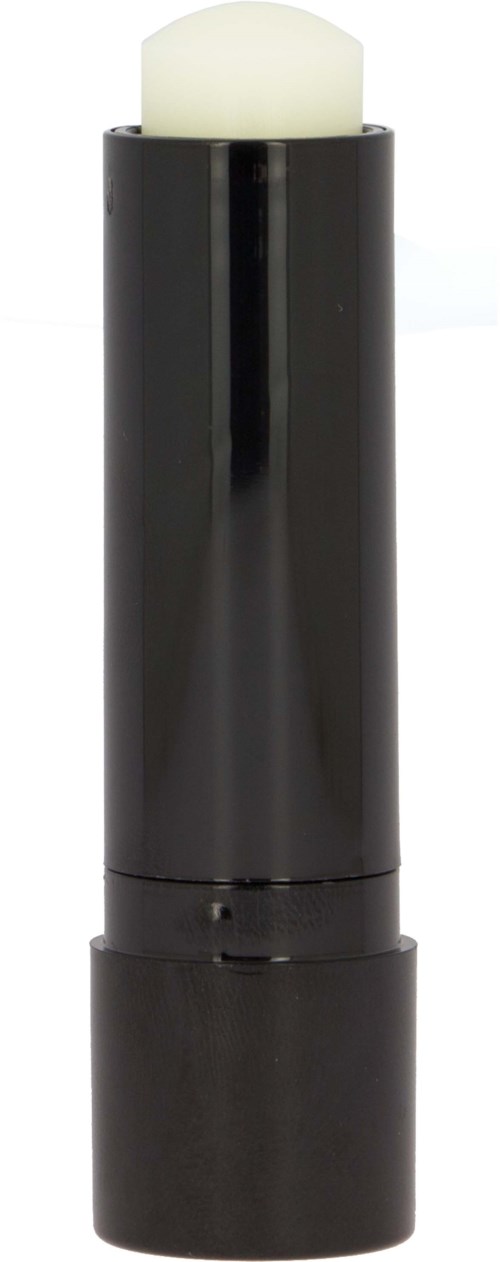 A black cylindrical object with a white top, resembling a stick-shaped container or cosmetic product.