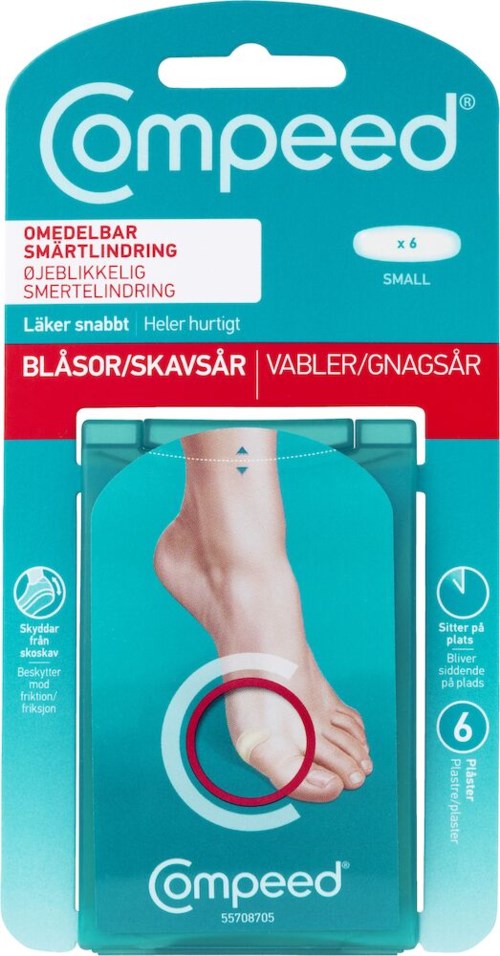 Verpackung für Blasenpflaster zur Linderung von Blasen und Hautreizungen an Füßen.
