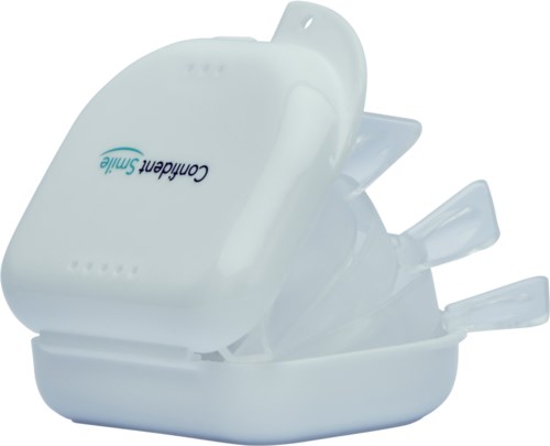 A white electronic device with the text 'Condition Smile' and three attached or connected components.