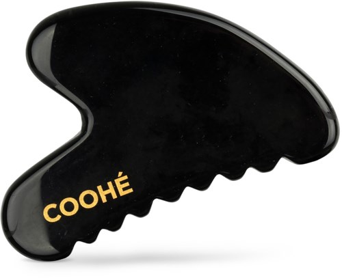 Black hair clip with gold letters spelling "COOHÉ" on it.