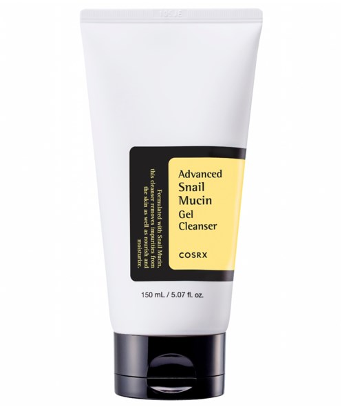 Tube mit Gesichtsreiniger namens 'Advanced Snail Mucin Gel Cleanser' von COSRX.
