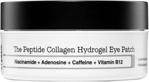 Behälter für Augenpads mit Inhaltsstoffen: Niacinamide, Adenosin, Koffein, Vitamin B12.
