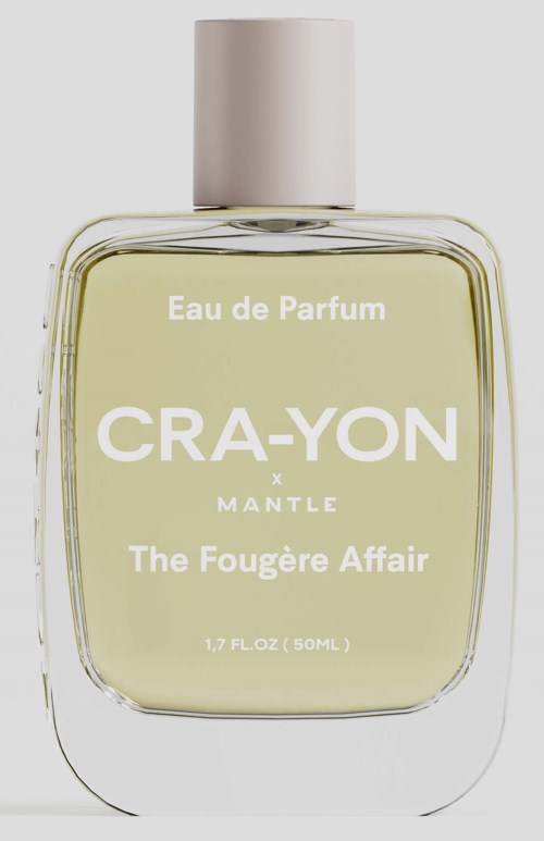 Een parfumfles met label Eau de Parfum, Cra-Yon x Mantle, The Fougère Affair, 1,7 oz.