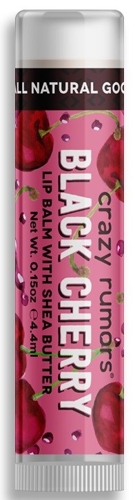 Huulirasutahko nimeltä 'Black Cherry' ja kirsikoita pinkillä taustalla.