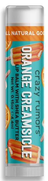 Huulirasvatipun IP-purkissa appelsiini-vanilja makuiset, sisältää sheavoita. Merkitsee "Crazy Rumor" ja "Orange Creamsicle".