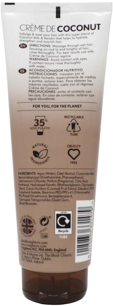 Sunscreen tube with coconut scent, eco-friendly, cruelty-free, includes ingredients, usage instructions, and barcode.