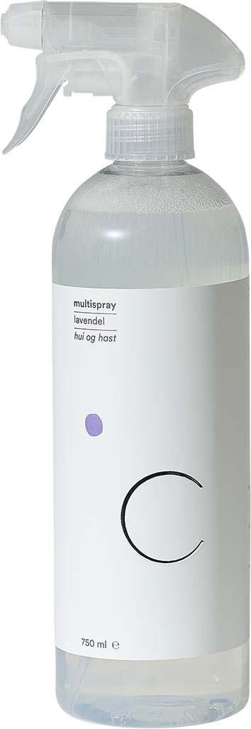En sprayflaska märkt 'multispray' med lavendellukt och 150 ml storlek.
