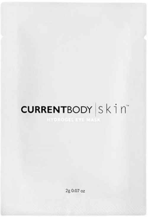 Valkoinen pakkaus hydrogeeliyömaskille merkiltä CurrentBODY Skin, painaa 2 grammaa.