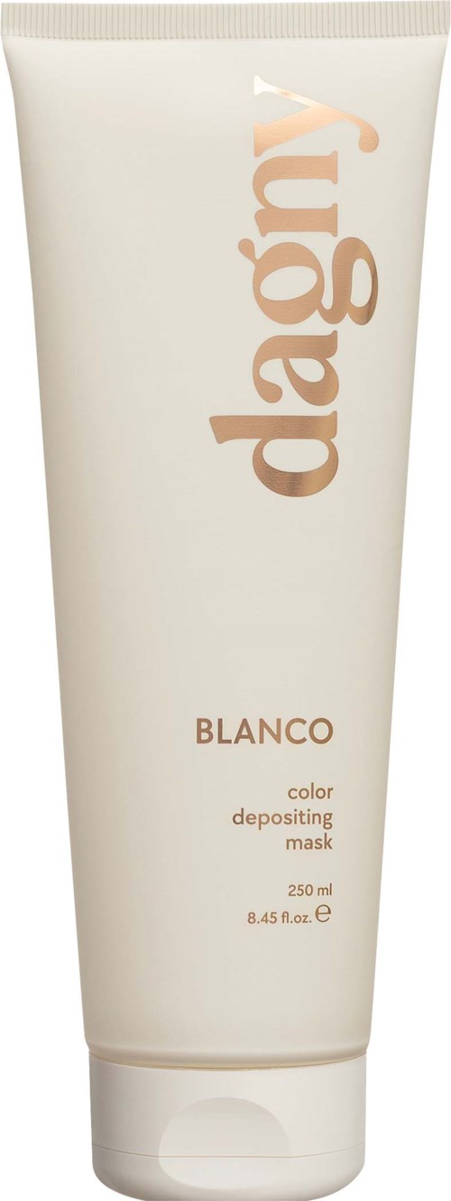 A white tube of color depositing mask with beige text and a flip cap.