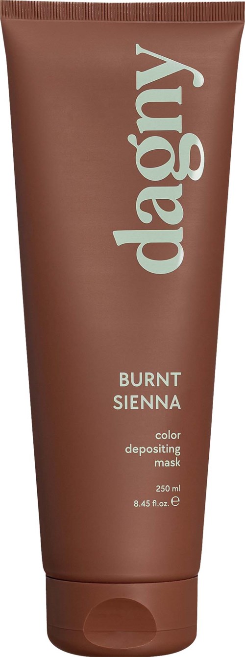 A brown tube of Dagy Burnt Sienna color depositing mask with white text. It contains 250 ml.