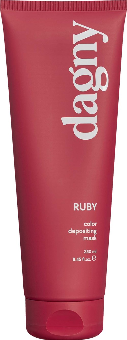 A red tube labeled Dagy Ruby color depositing mask with 250ml capacity.