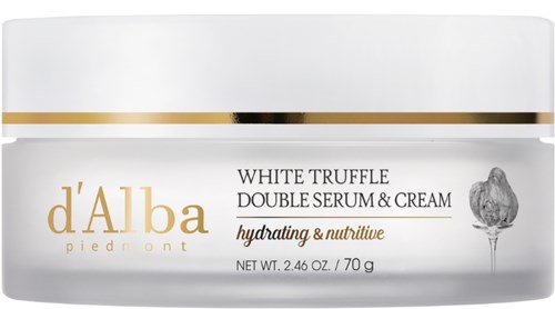 Ein Glas d'Alba White Truffle Double Serum und Creme zum Hydratisieren und Nähren der Haut.