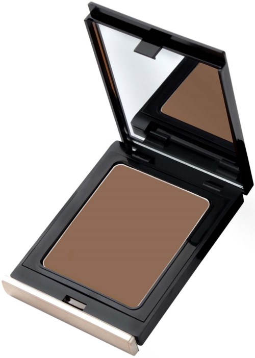 Ein Makeup-Puder mit Offenbarung, Spiegel und Deckel.