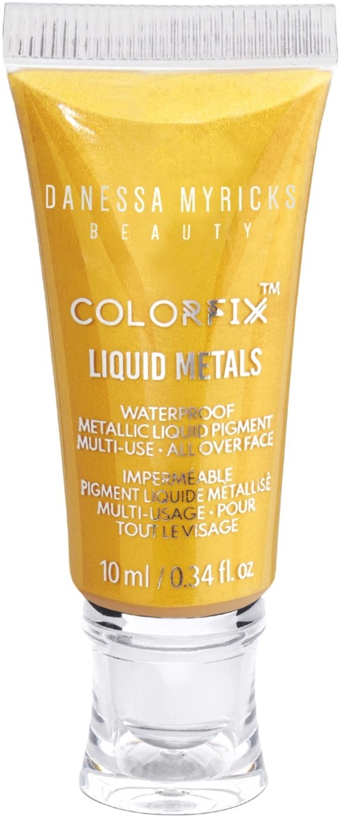 Een gele tube van Danessa Myricks Beauty Color Fix Liquid Metals, 10 ml, voor het gezicht met metallic pigment.