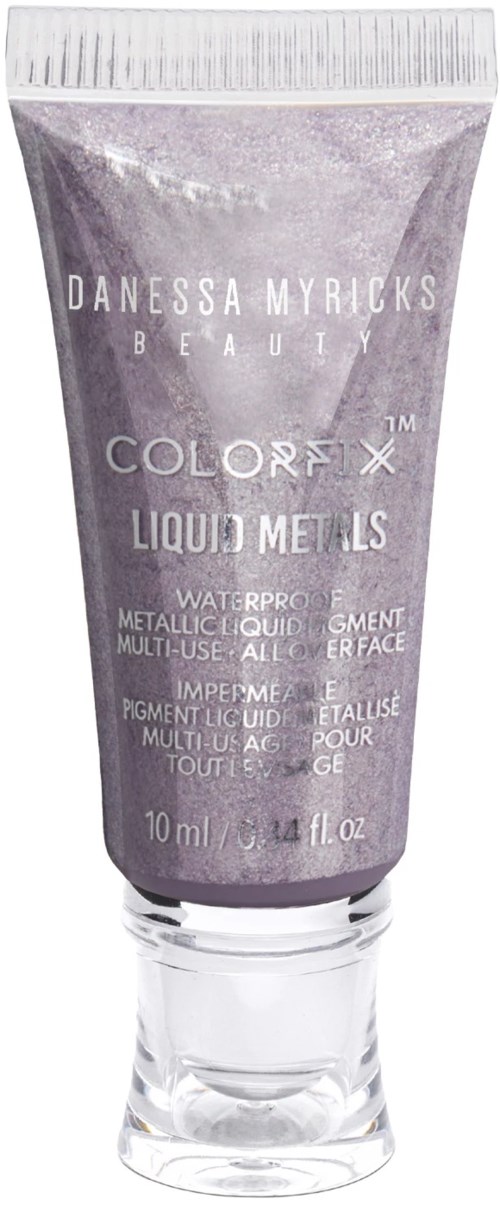 Een paarse tube van Danessa Myricks Beauty Color X Liquid Metals gezichtsverf of make-up product.