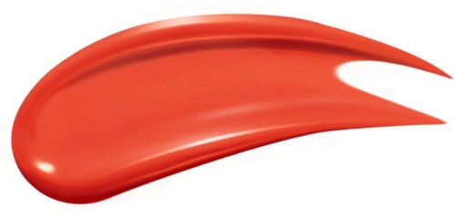 Ett röd-orange penseldrag eller smet med en kurrvad och avsmalnande form.