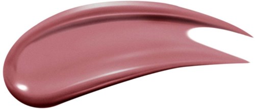 Een monstertje glanzende, roze-achtige lippenstift of lipgloss in een gebogen vorm.