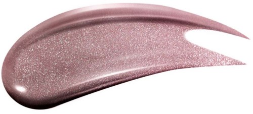 Een roze, glinsterende make-up test met een glanzende, gladde textuur.