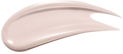 Een strook lichtbeige crème met een gladde, glanzende textuur, gevormd als een penseelstreek.