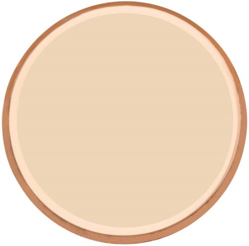 Een ronde houten snijplank met een lichte bovenkant en donkerdere rand.