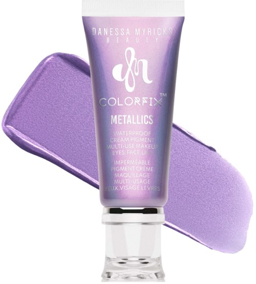 Purple tube of Danessa Myricks Beauty Colorfix Metals waterproof cream pigment for eyes and face.
