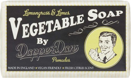 Kasvissaippua Dapper Danilta, sitruksinen tuoksu, vegaaninen, valmistettu Englannissa, retro tyylietiketti.