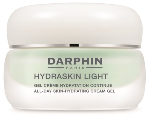 Ein weißer Behälter mit grünlicher Beschriftung, zeigt Darphin Paris Hydraskin Light tägliches hautfeuchtigkeitscreme Gel.