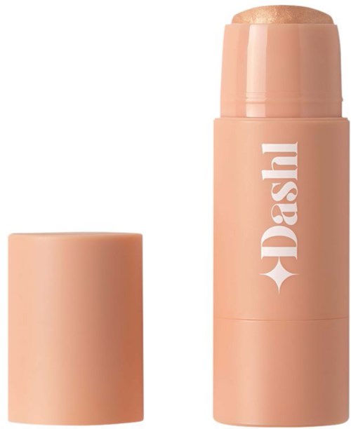 Een perzikkleurige stift met afgeronde bovenkant en dekseltje ernaast, met 'Dash' erop.