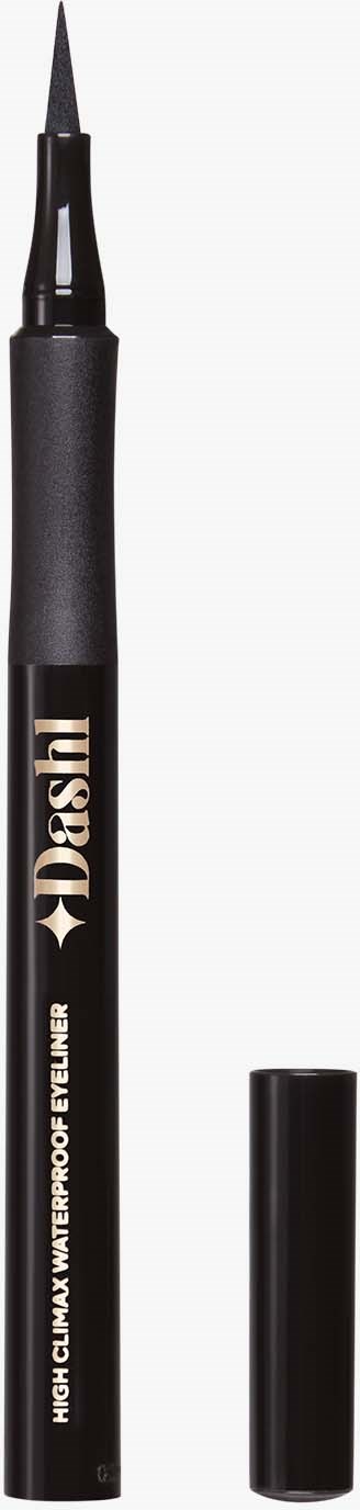 Een zwarte oogpotlood met fijne punt en deksel, gelabeld "High Club Waterproof."