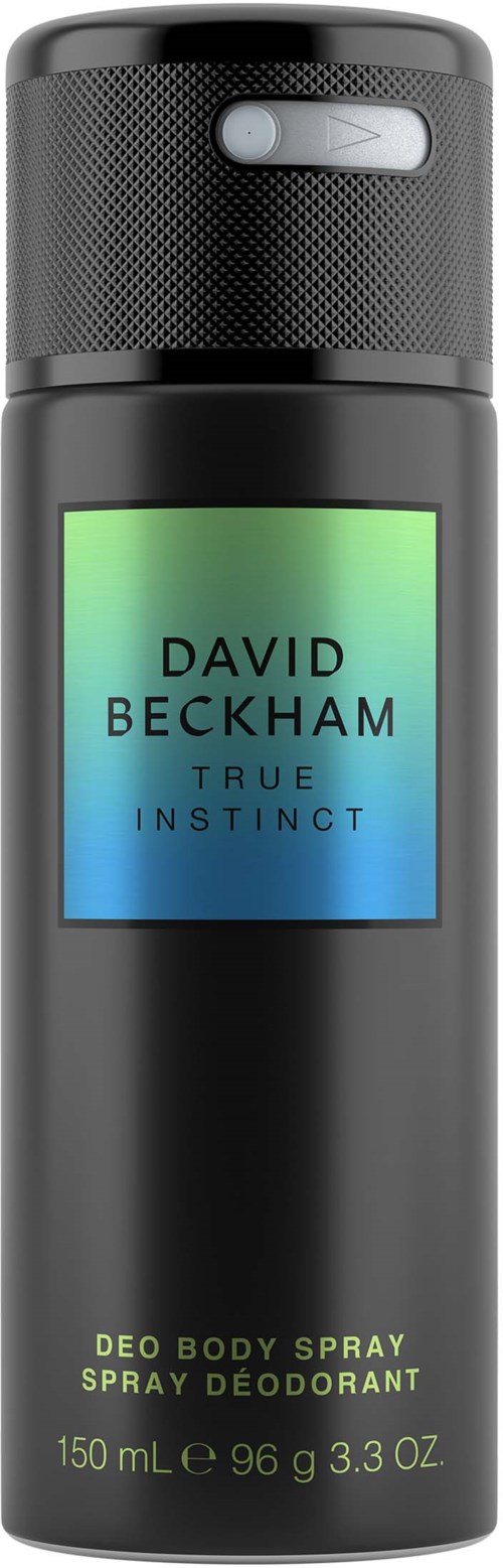 Ein Deospray-Flasche mit Label für David Beckhams 'True Instinct'-Duft.