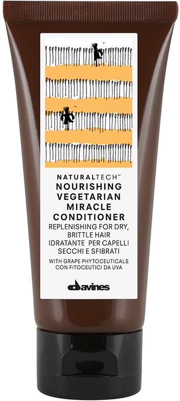 Närande vegetariskt balsam för torr, skört hår med druvpolyfenoler. Davines varumärkespaket på bild.