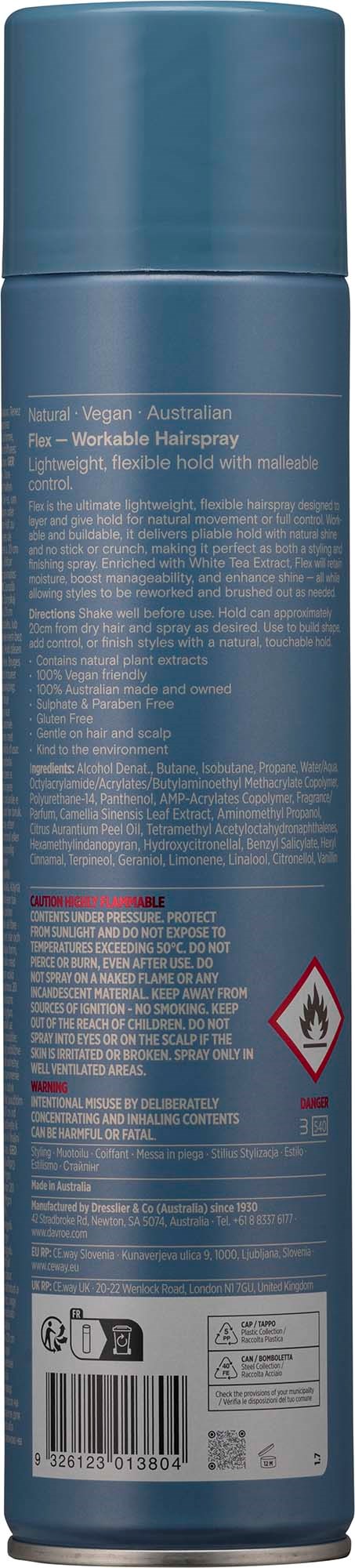 A tall blue aerosol can with warning symbols and text instructions, likely a spray product for cleaning or freshening.