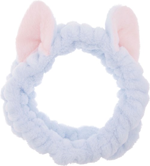 A fluffy, white headband with pink and white soft ears, likely for costume or fun wear.